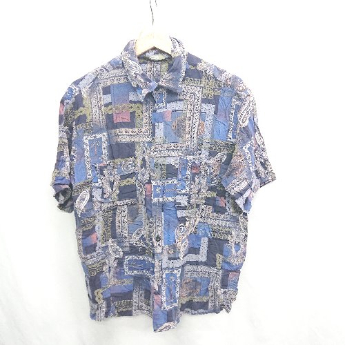 ◇ ⊂◎ kutir クティール 総柄 半袖 シャツ サイズF ネイビー系 メンズ E 【中古】