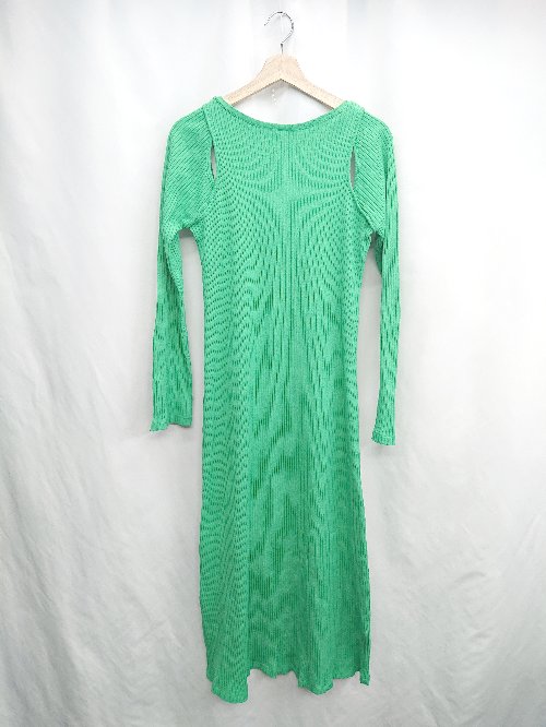 ◇ ⊇ mystic ミスティック リブニット 肩見せ 長袖 ロング丈 ワンピース サイズ1 グリーン レディース E 【中古】