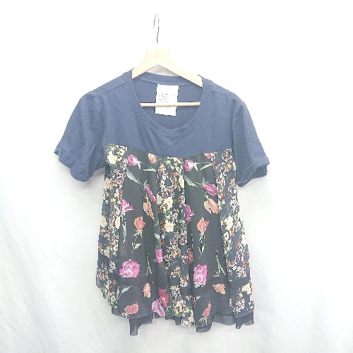 ◇ ⊂ JOYMAKER ジョイメーカー 花柄 半袖 チュニック サイズF ネイビー レディース E 【中古】
