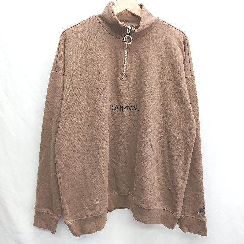 ◇ ⊇ KANGOL カンゴール ブランドロゴ刺繍 ハーフジップ 長袖 トレーナー サイズF ブラウン レディース ..