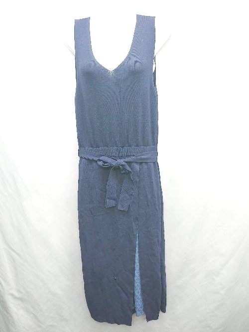 ◇ ⊂◎ Andemiu アンデミュウ 裾レース リブニット ノースリーブ ロング ワンピース サイズF ネイビー レディース E 【中古】