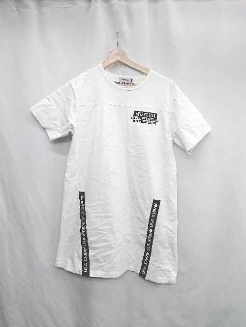 ◇ ⊂ AVIREX アヴィレックス バックプリント刺繍 半袖 チュニック サイズF ホワイト レディース E 【中古】