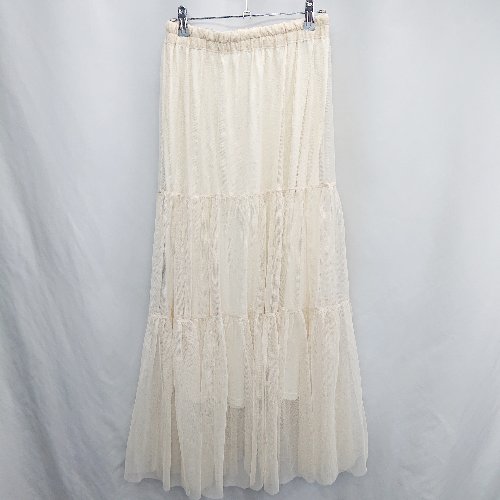 ◇ Θ Anss.me ウエストゴム チュール素材 ロング丈 フレア スカート サイズF ベージュ レディース E 【中古】