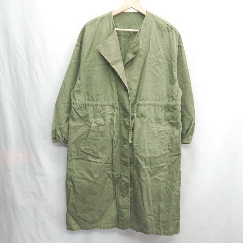 ◇ ⊇ For it フォーイット コットン100% 長袖 ノーカラーコート スプリングコート サイズM カーキ レディース E 【中古】