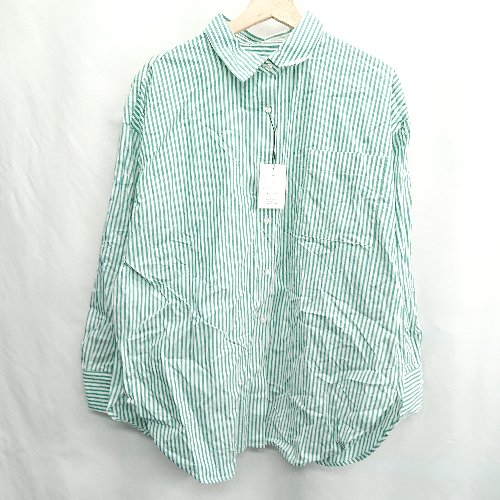 ◇ ⊂ ◎ ●美品● GRL グレイル ストライプ柄 長袖 シャツ サイズF グリーン　ホワイト レディース E 【中古】