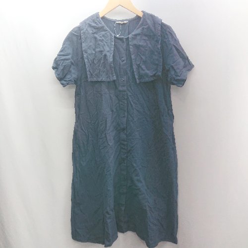 ◇ ⊂ Samansa Mos2 サマンサ モスモス 半袖 膝下丈 ワンピース サイズF ネイビー系 レディース E 【中古】