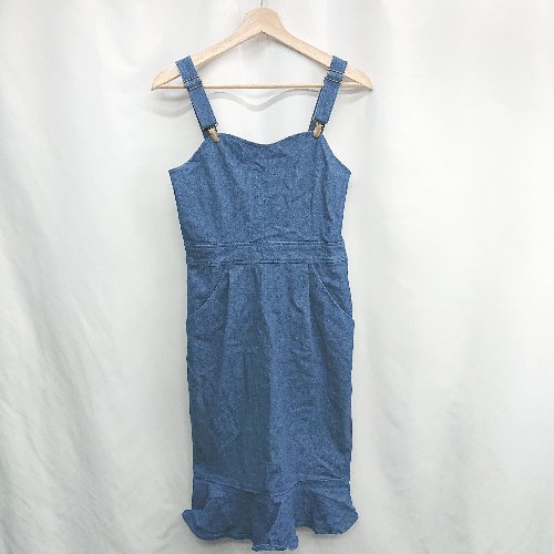 ◇ Θ F i.n.t フィント 肩ひも調節可能 膝丈 デニムワンピース サイズF ブルー レディース E 【中古】
