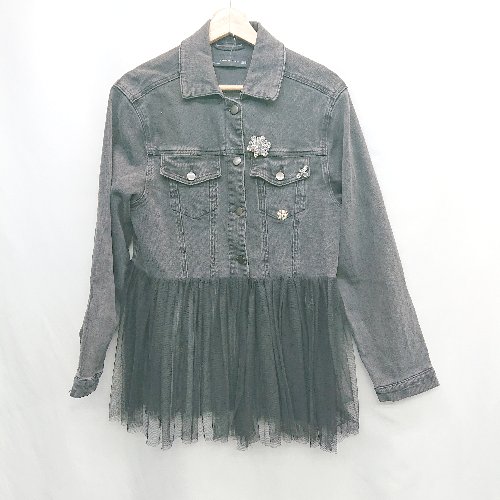 ◇ ⊇ ZARA ザラ ビジュー装飾 デニム 長袖 ジャケット サイズXS ダークグレー レディース E 【中古】 ◇ ⊇ ZARA ザラ ビジュー装飾 デニム 長袖 ジャケット サイズXS ダークグレー レディース E 【中古】