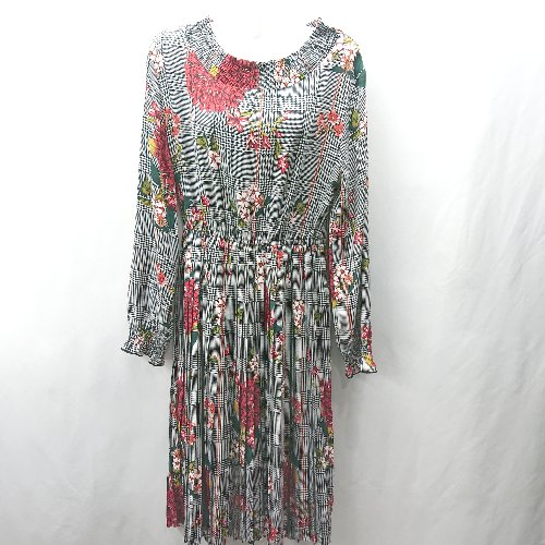 ◇ ⊂ rps アールピーエス 総柄 長袖 ロング丈 ワンピース サイズM ブラック ホワイト レッド レディース E 【中古】