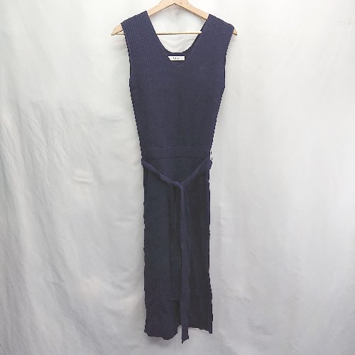 ◇ ⊂ Andemiu アンデミュウ サマーリブニット 袖なし ロング ワンピース サイズF ネイビー レディース E 【中古】