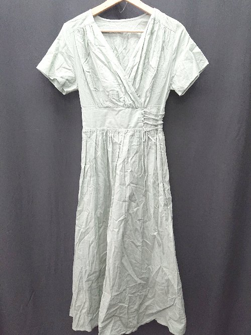 ◇ ⊂ N. Vネック 半袖 膝下丈 ワンピース サイズM グリーン レディース E 【中古】