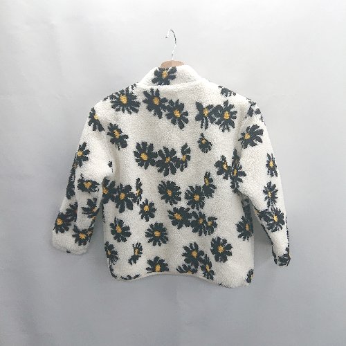 ◇ ⊇ THE SHOP TK ザ ショップ ティーケー ボア 花柄 キッズ 長袖 ブルゾン サイズ130 ホワイト ブラック イエロー 女の子 E 【中古】