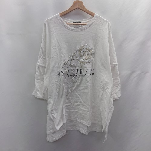 ◇ ⊇ RE730 アールイーセブンサーティー 刺繍 ビッグシルエット 長袖 ロングTシャツ サイズL ホワイト メンズ E 【中古】