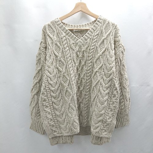 ◇ ⊇ AMERICAN HOLIC アメリカン ホリック Vネック ケーブル編み 長袖 ニット サイズL ベージュ レディース E 【中古】