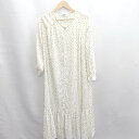◇ ⊇ LOWRYS FARM ドット柄 Vネック 長袖 ロング丈 ワンピース サイズL オフホワイト ブラック レディース E 【中古】
