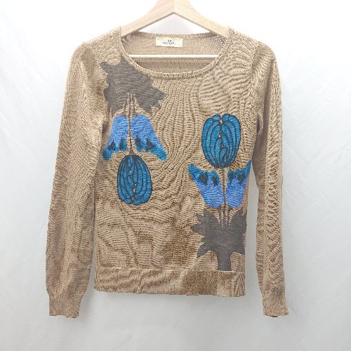 ◇ ⊇ Viaggio Blu ビアッジョブルー ウール混合 花柄 長袖 ニット サイズ2 ブラウン レディース E 【中古】
