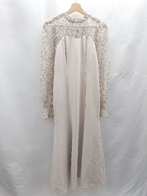 ◇ ⊂ one after another NICE CLAUP 花柄レース 長袖 ロング ワンピース サイズF ベージュ系 レディース E 【中古】
