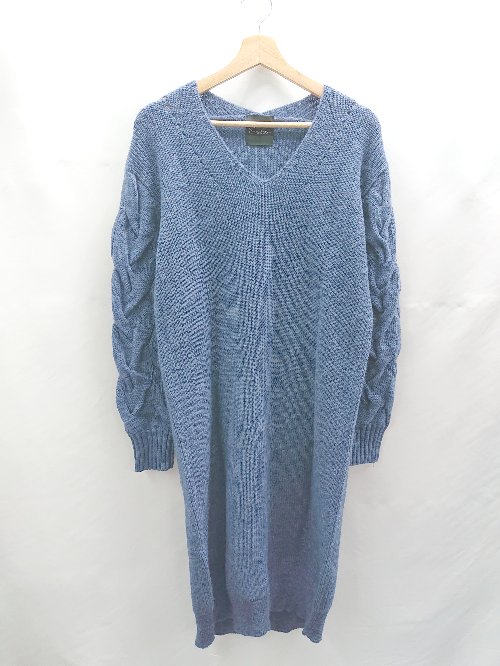 ◇ ⊇ URBAN RESEARCH ROSSO Vネック ニット生地 長袖 ロング丈 ワンピース サイズF ブルー系 レディース E 【中古】