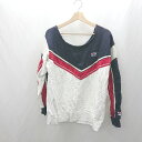 ◇ ⊇ FILA フィラ ブランドロゴタグ付き ライン入り 長袖 トレーナー サイズ表記なし ホワイト ネイビー系 レディース E 【中古】
