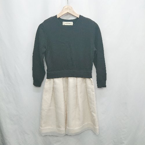 ◇ ⊇ Jewel Changes 異素材切替 長袖 ひざ丈 ワンピース サイズ表記なし ブラック アイボリー レディー..