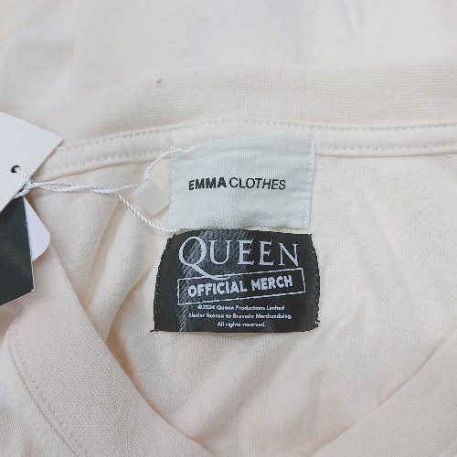 ◇ ◎⊂ EMMA CLOTHES エマクローズ queenコラボ 半袖 Tシャツ サイズL ベージュ系 メンズ E 【中古】