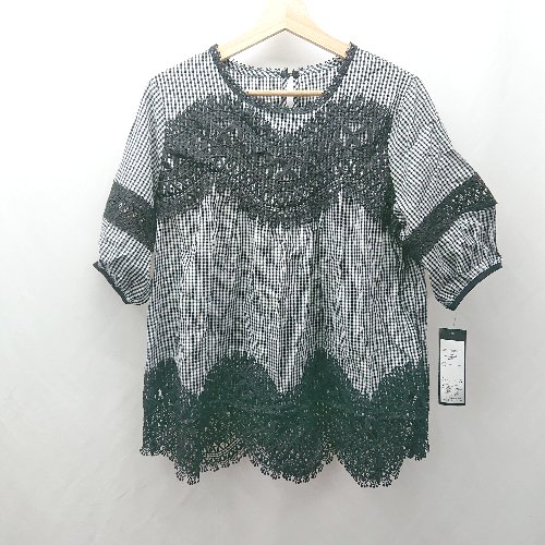 ◇ ⊂ ◎●未使用● modest ギンガムチェック柄 レース 七分袖 チュニック サイズM-L ブラック ホワイト レディース E 【中古】 ◇ ⊂ ◎●未使用● modest ギンガムチェック柄 レース 七分袖 チュニック サイズM-L ブラック ホワイト レディース E 【中古】