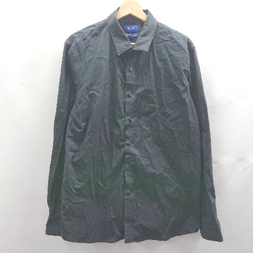 ◇ Θ APT 9 アプトナイン 無地 通気性 長袖 ソリッドプレーンシャツ サイズL ブラック系 メンズ E 【中..