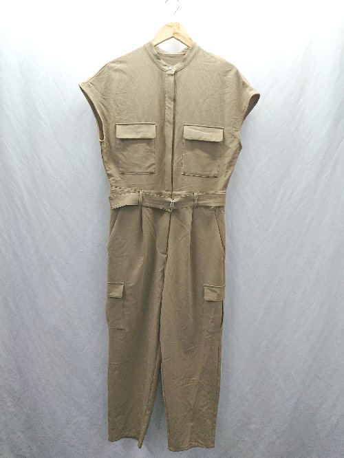 ◇ ⊂ nano universe ナノ ユニバース ノーカラー ノースリーブ サロペット サイズ38 カーキ系 レディース E 【中古】