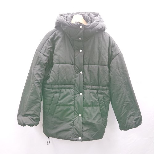 ◇ ⊇ NICE CLAUP ナイスクラップ 中綿 フード付き ミドル丈 長袖 ジャケット サイズフリー ブラック レディース E 【中古】