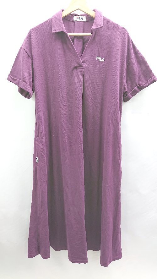 ◇ ⊂ FILA フィラ 半袖 ロング ポロワンピース サイズM パープル レディース E 【中古】