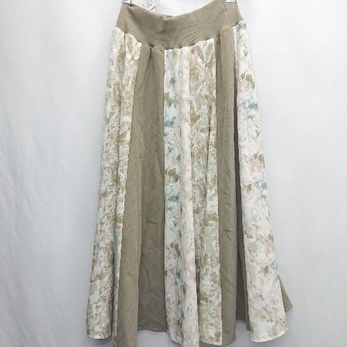 ◇ Θ ◎●未使用● switch 総柄 ウエストゴム ロング丈 フレア スカート サイズF カーキ系 レディース E 【中古】