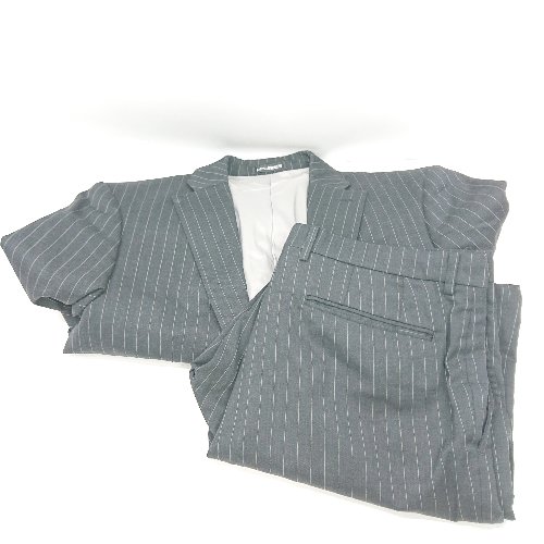 ◇ Θ LES MUES レミュー ストライプ柄 2ボタン シングル スーツ上下 サイズ98AB6 グレー メンズ E 【中古】