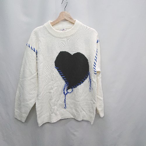 ◇ HOOK クルーネック クレイジースティッチ ストリート ハート柄 長袖 セーター サイズM ホワイト系 メンズ E 【中古】 ◇ HOOK クルーネック クレイジースティッチ ストリート ハート柄 長袖 セーター サイズM ホワイト系 メンズ E 【中古】