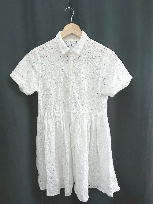 ◇ ⊂ merry jenny メリージェニー 透け感 刺繡 半袖 ミニ ワンピース サイズF ホワイト レディース E 【中古】