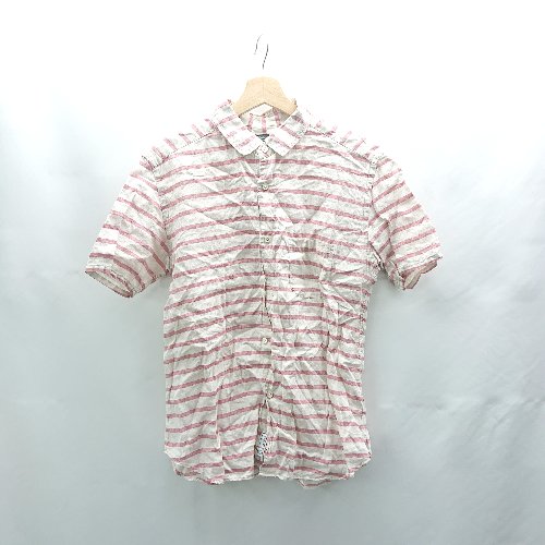 ◇ ⊂ UNITED ARROWS ユナイテッドアローズ ボーダー柄 半袖 シャツ サイズM レッド系 メンズ E 【中古】 ◇ ⊂ UNITED ARROWS ユナイテッドアローズ ボーダー柄 半袖 シャツ サイズM レッド系 メンズ E 【中古】