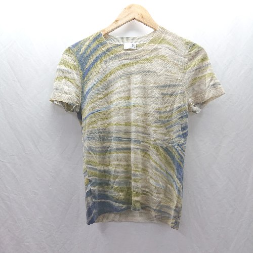 ◇ ⊂Φ TSE セイ マルチカラー ニット ハイゲージ 半袖 Tシャツ サイズL グリーン ベージュ ブルー レディース E 【中古】