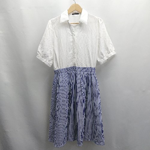 ◇ ◎ ⊂ Tiaclasse ティアクラッセ ストライプ柄 半袖 膝下丈 ワンピース サイズ11 ブルー系 レディース E 【中古】
