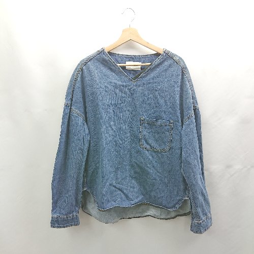 ◇ ⊇ antiqua tree café アンティカ ツリーカフェ デニム 長袖 カットソー サイズM ブルー系 レディース E 【中古】