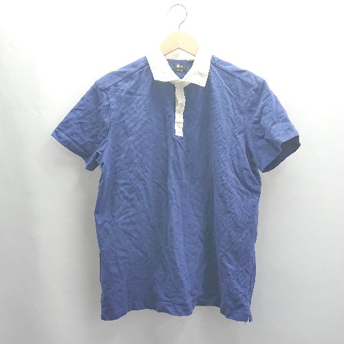 ◇ ⊂ UNIQLO Theory 半袖 ポロシャツ サイズXL ブルー ホワイト メンズ E 【中古】