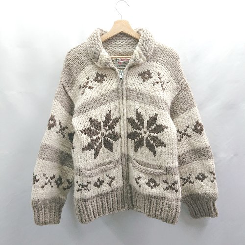 ■ ⊇ IGLOO カナダ製 総柄 長袖 カウチンニット サイズ40 ベージュ ブラウン系 レディース メンズ E 【中古】