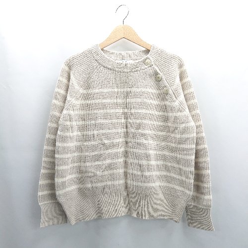 ◇ ⊇ JOURNAL STANDARD ボーダー柄 ウール100% ミドルゲージ 長袖 ニット サイズF アイボリー ベージュ ..