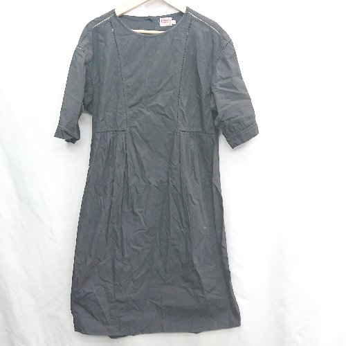 ◇ ⊂ INDIA INDUSTRY タック入り 七分袖 ロング丈 ワンピース サイズ1 ブラック レディース E 【中古】