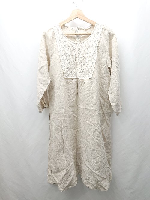 ◇ ⊂ SM2 サマンサ モスモス 麻混合 長袖 ロング ワンピース サイズM ベージュ系 レディース E 【中古】