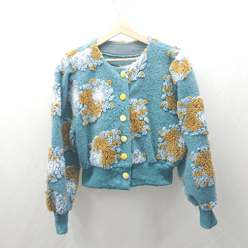 ◇ ⊇ aimoha アイモハ 花柄 ニット 長袖 ノーカラージャケット サイズ表記なし ブルー系 レディース E 【中古】(4)