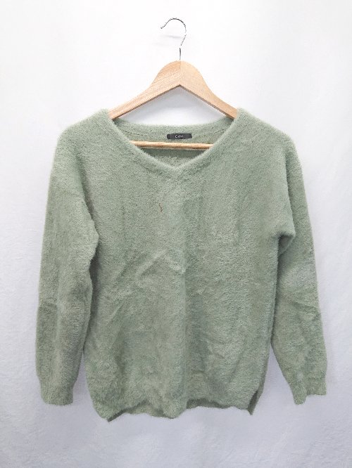 ◇ ⊇ URBAN RESEARCH アーバンリサーチ Vネック 長袖 ジャギー ニット サイズF グリーン レディース E 【中古】