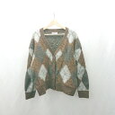 ◇ ⊇ BABYLONE アーガイル柄 長袖 ニットカーディガン サイズF ブラウン ホワイト系 レディース E 【中古】