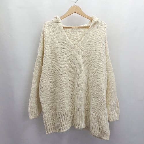◇ ⊇ meri ミーリー ミドルゲージ ニット 長袖 フーディ サイズF アイボリー系 レディース E 【中古】
