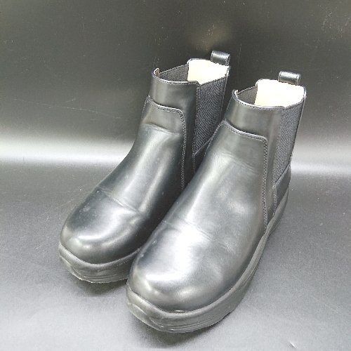 ■ ⊇ Lirio blanco リリオブランコ 厚底 レザー調 ショート ブーツ サイズS ブラック レディース E 【中..