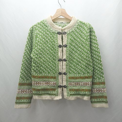 ◇ ⊇ PAR ICI パーリッシィ 総柄 長袖 カーディガン サイズF ライトグリーン系 レディース E 【中古】