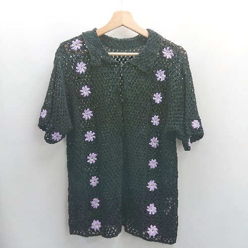 ◇ ⊂ forksy. フォルクシー ローゲージ メッシュニット 半袖 シャツ サイズF ブラック ラベンダー レディ－ス E 【中古】